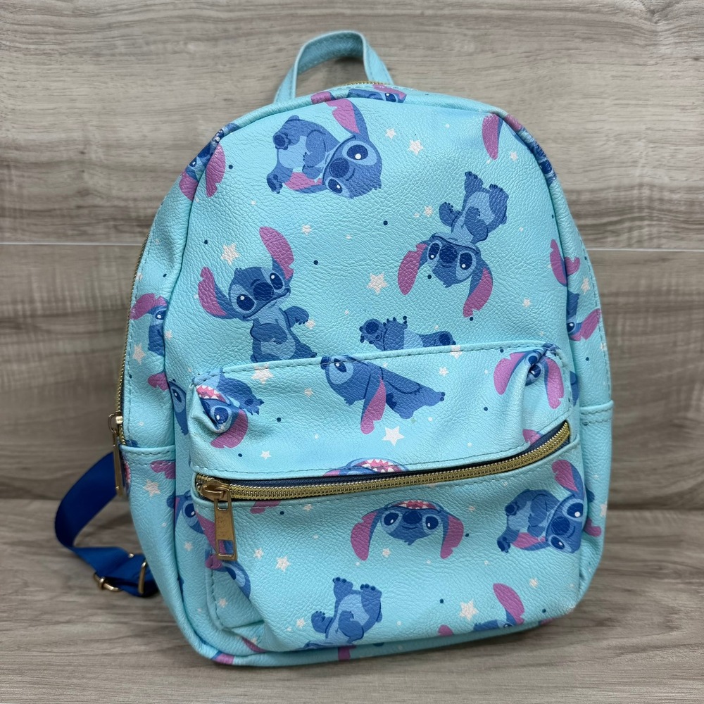 Disney Stitch Backpack Unisex Small Blue All Over Print Faux Leather Mini Bag